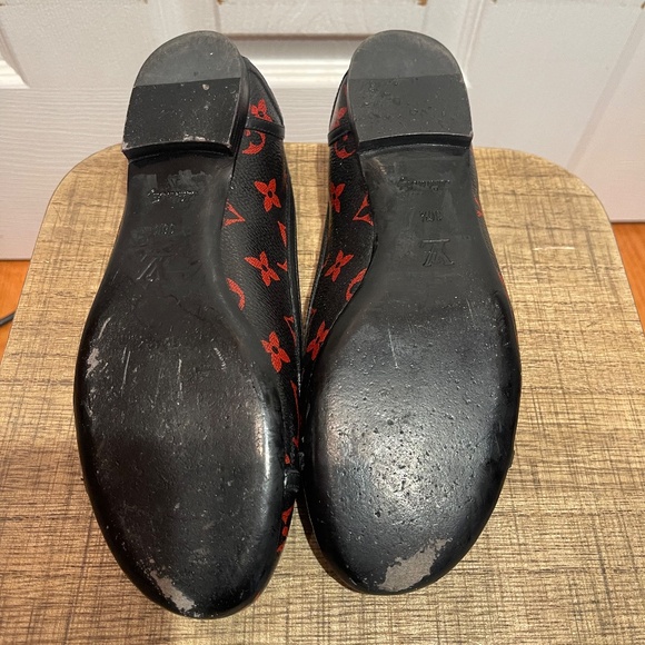 LOUIS VUITTON BLACK RED MONOGRAM REVIVAL BALLERINA FLAT SHOES 36.5 - Picture 8 of 12